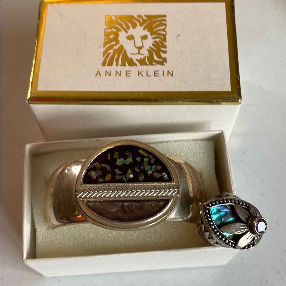 Anne Klein Silver Bracelet and ring with Inlay stone Design - Picture 2 of 4